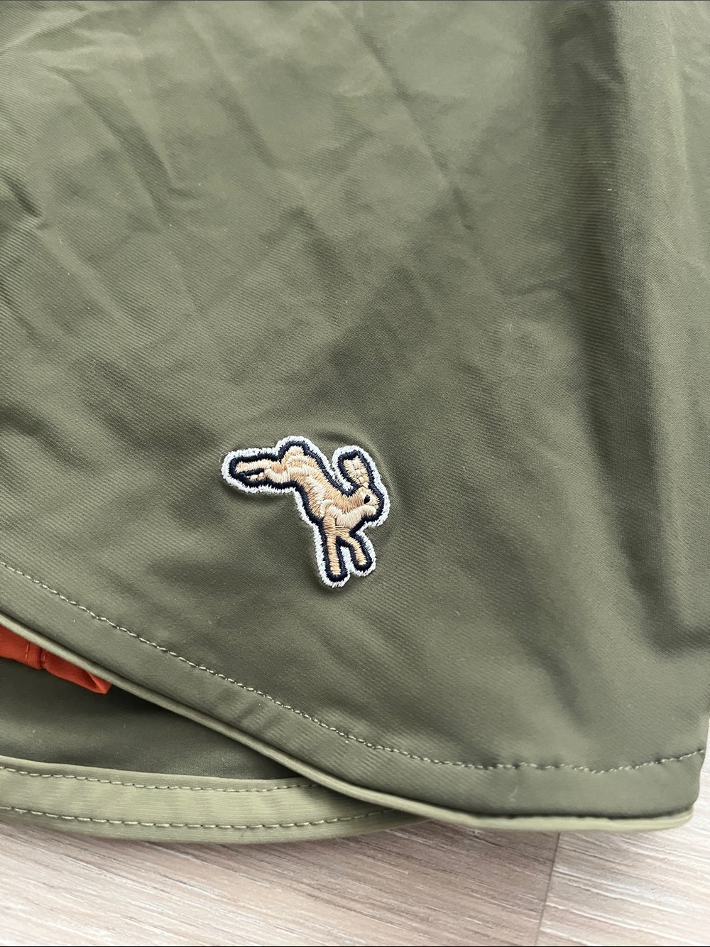 Tracksmith Olive Off Road Shorts with Orange lining and Belt - Picture 4 of 5
